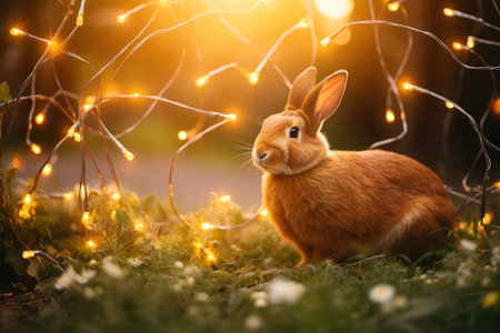Close-up of cute rabbit with beautiful bokeh background, Generative AI illustrationの素材