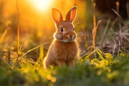 Close-up of cute rabbit with beautiful bokeh background, Generative AI illustrationの素材
