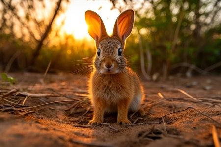 Close-up of cute rabbit with beautiful bokeh background, Generative AI illustrationの素材
