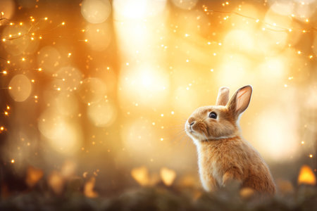 Close-up of cute rabbit with beautiful bokeh background, Generative AI illustrationの素材