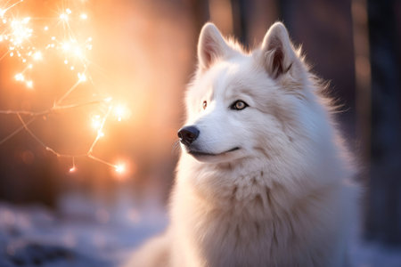 Close-up of cute dog with beautiful bokeh background, Generative AI illustrationの素材