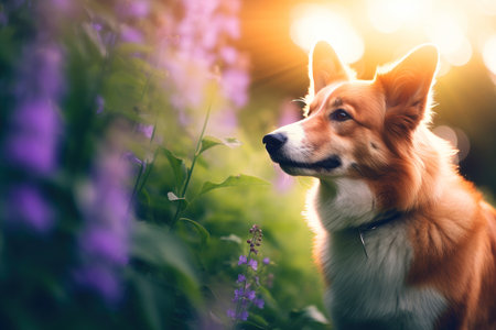 Close-up of cute dog with beautiful bokeh background, Generative AI illustrationの素材