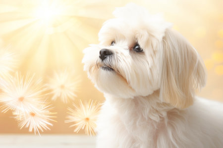 Close-up of cute dog with beautiful bokeh background, Generative AI illustrationの素材