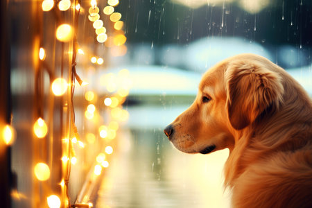 Close-up of cute dog with beautiful bokeh background, Generative AI illustrationの素材