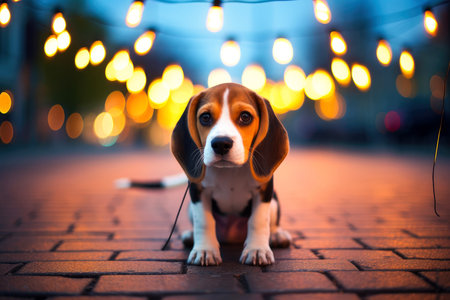 Close-up of cute dog with beautiful bokeh background, Generative AI illustrationの素材
