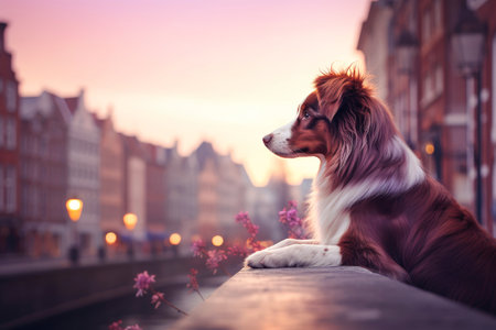 Close-up of cute dog with beautiful bokeh background, Generative AI illustrationの素材