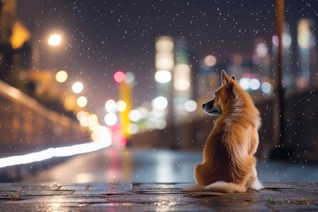 Close-up of cute dog with beautiful bokeh background, Generative AI illustrationの素材