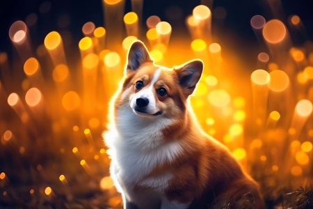 Close-up of cute dog with beautiful bokeh background, Generative AI illustrationの素材