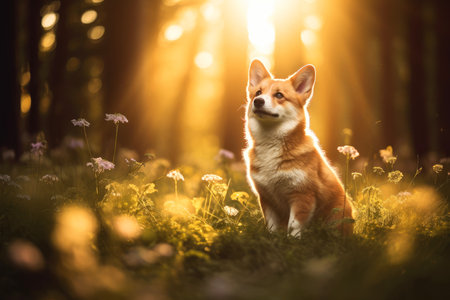 Close-up of cute dog with beautiful bokeh background, Generative AI illustrationの素材