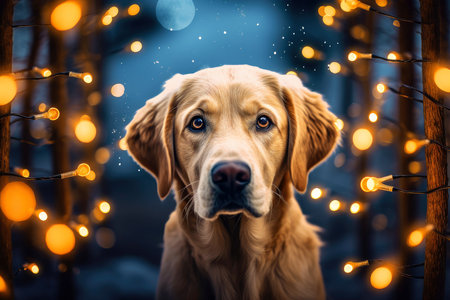 Close-up of cute dog with beautiful bokeh background, Generative AI illustrationの素材