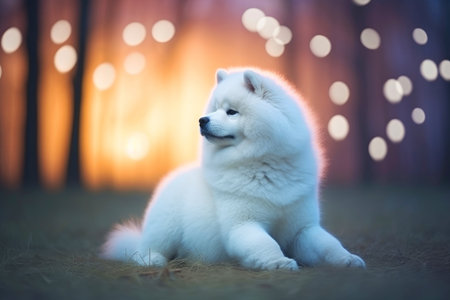 Close-up of cute dog with beautiful bokeh background, Generative AI illustrationの素材