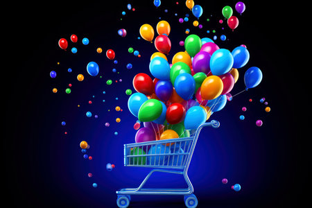 Goods,online shopping e-commerce ,Shop cart, advertising of black friday cheap cargo concept, Generative AI illustrationの素材