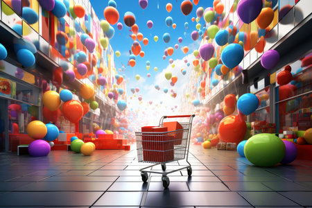 Goods,online shopping e-commerce ,Shop cart, advertising of black friday cheap cargo concept, Generative AI illustrationの素材