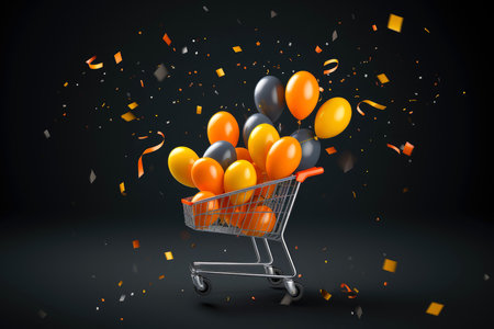 Goods,online shopping e-commerce ,Shop cart, advertising of black friday cheap cargo concept, Generative AI illustrationの素材