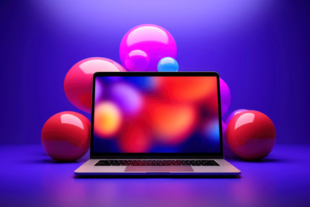 Mockup of beautiful laptop with multicolor background, Generative AI illustrationの素材