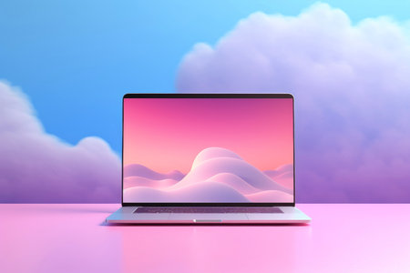 Mockup of beautiful laptop with multicolor background, Generative AI illustrationの素材