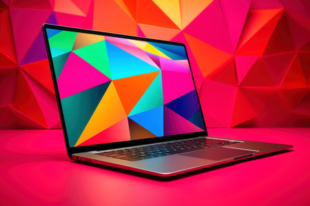 Mockup of beautiful laptop with multicolor background, Generative AI illustrationの素材