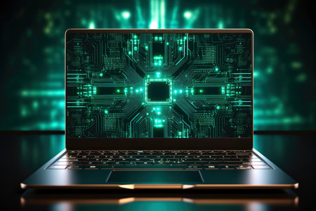 Mockup of beautiful laptop with multicolor background, Generative AI illustrationの素材