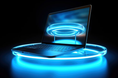Mockup of beautiful laptop with multicolor background, Generative AI illustrationの素材