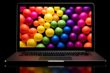 Mockup of beautiful laptop with multicolor background, Generative AI illustrationの素材