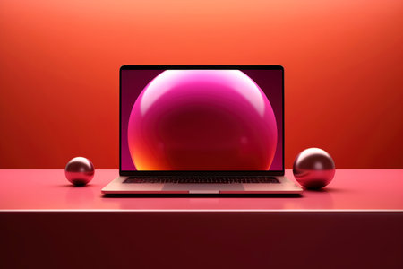 Mockup of beautiful laptop with multicolor background, Generative AI illustrationの素材
