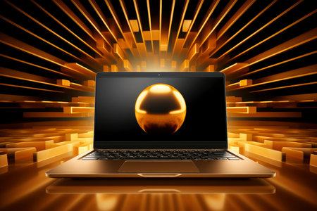 Mockup of beautiful laptop with multicolor background, Generative AI illustrationの素材