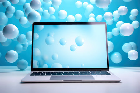 Mockup of beautiful laptop with multicolor background, Generative AI illustrationの素材