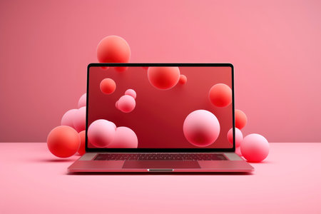 Mockup of beautiful laptop with multicolor background, Generative AI illustrationの素材