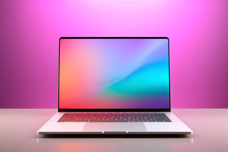Mockup of beautiful laptop with multicolor background, Generative AI illustrationの素材