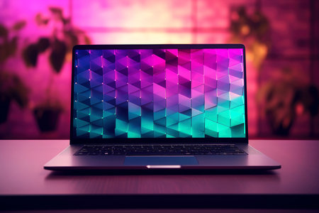 Mockup of beautiful laptop with multicolor background, Generative AI illustrationの素材