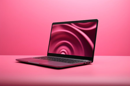 Mockup of beautiful laptop with multicolor background, Generative AI illustrationの素材