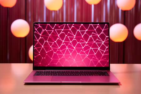 Mockup of beautiful laptop with multicolor background, Generative AI illustrationの素材