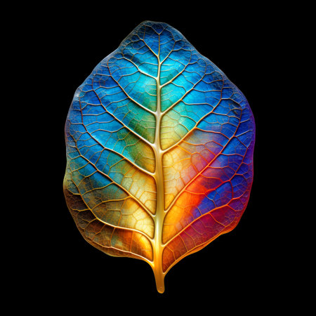 Abstract holographic of leaf multicolor on black background, Generative AI illustrationの素材