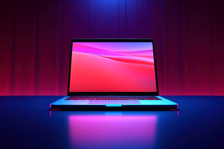 Mockup of beautiful laptop with multicolor background, Generative AI illustrationの素材