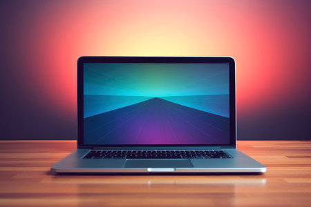 Mockup of beautiful laptop with multicolor background, Generative AI illustrationの素材
