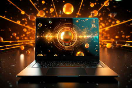 Mockup of beautiful laptop with multicolor background, Generative AI illustrationの素材