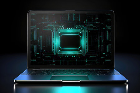 Mockup of beautiful laptop with multicolor background, Generative AI illustrationの素材