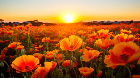 Colorful natural spring landscape with with flowers,selective focus, Generative AI illustrationの素材