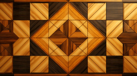 Wood marquetry wall parquet, abstract pattern background, Generative AI illustrationの素材