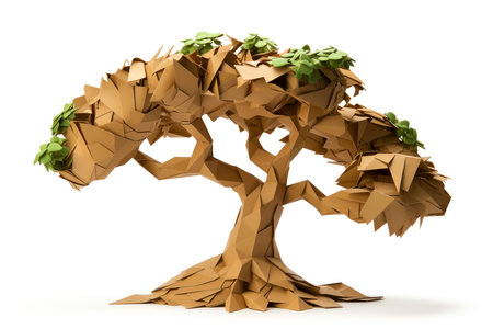 Close up of 3d low poly tree isolated on white background, geometric polygonal style, Generative AI illustrationの素材