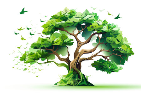 Abstract low poly tree isolated on white background, Generative AI illustrationの素材