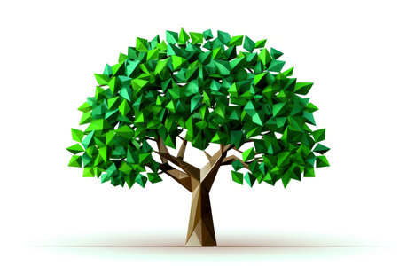 Abstract low poly tree isolated on white background, Generative AI illustrationの素材