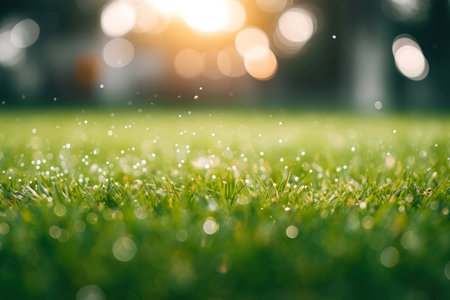 Close up spring grass field with sunlight bokeh background, Generative AI illustrationの素材