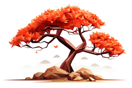 Abstract low poly tree isolated on white background, Generative AI illustrationの素材
