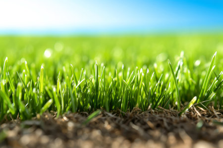 Close up spring grass field with sunlight bokeh background, Generative AI illustrationの素材