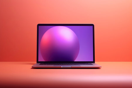 Mockup of beautiful laptop with multicolor background, Generative AI illustrationの素材