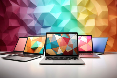 Mockup of beautiful laptop with multicolor background, Generative AI illustrationの素材