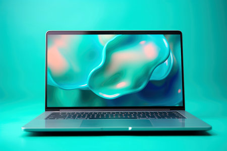 Mockup of beautiful laptop with multicolor background, Generative AI illustrationの素材