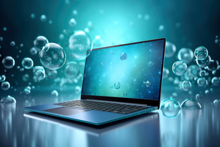 Mockup of beautiful laptop with multicolor background, Generative AI illustrationの素材