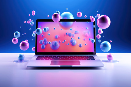 Mockup of beautiful laptop with multicolor background, Generative AI illustrationの素材